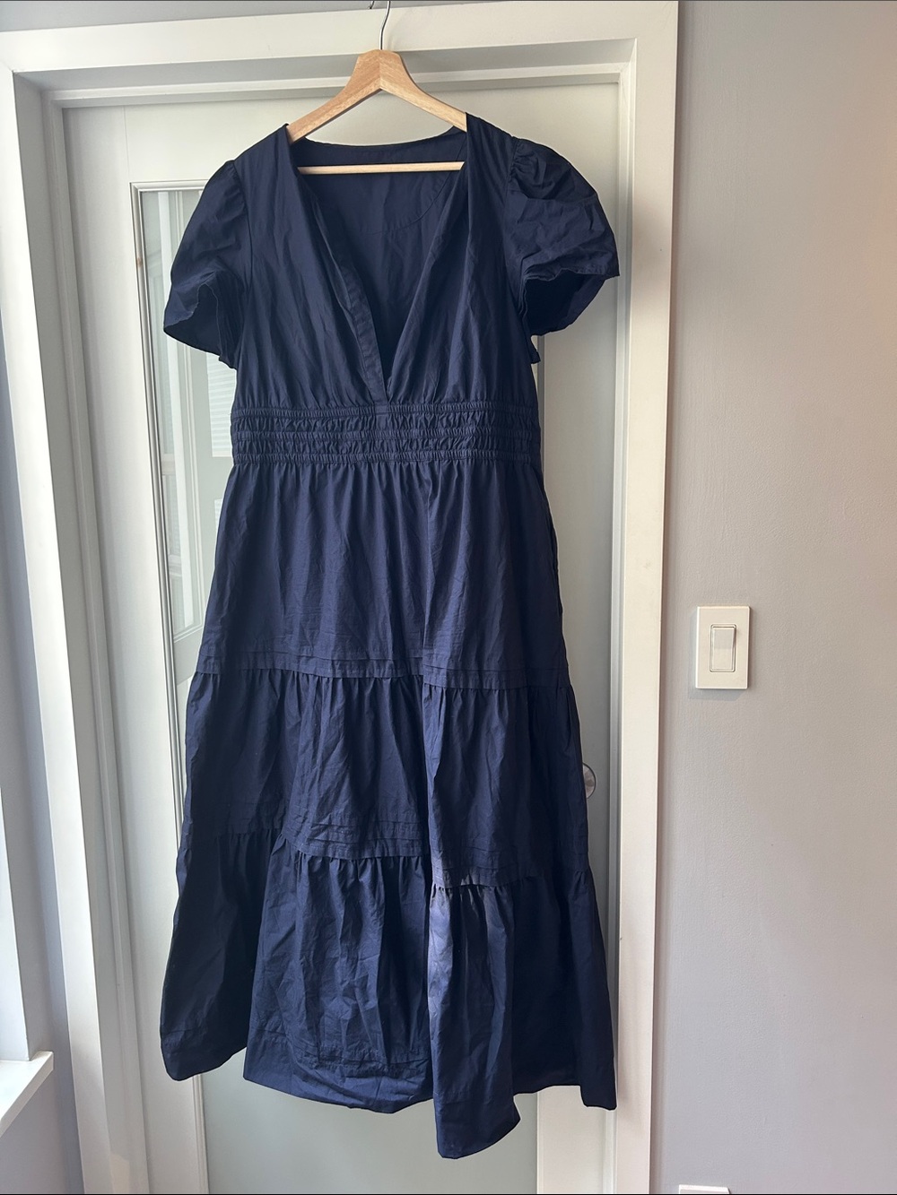Women's Navy V-Neck Tiered Dress